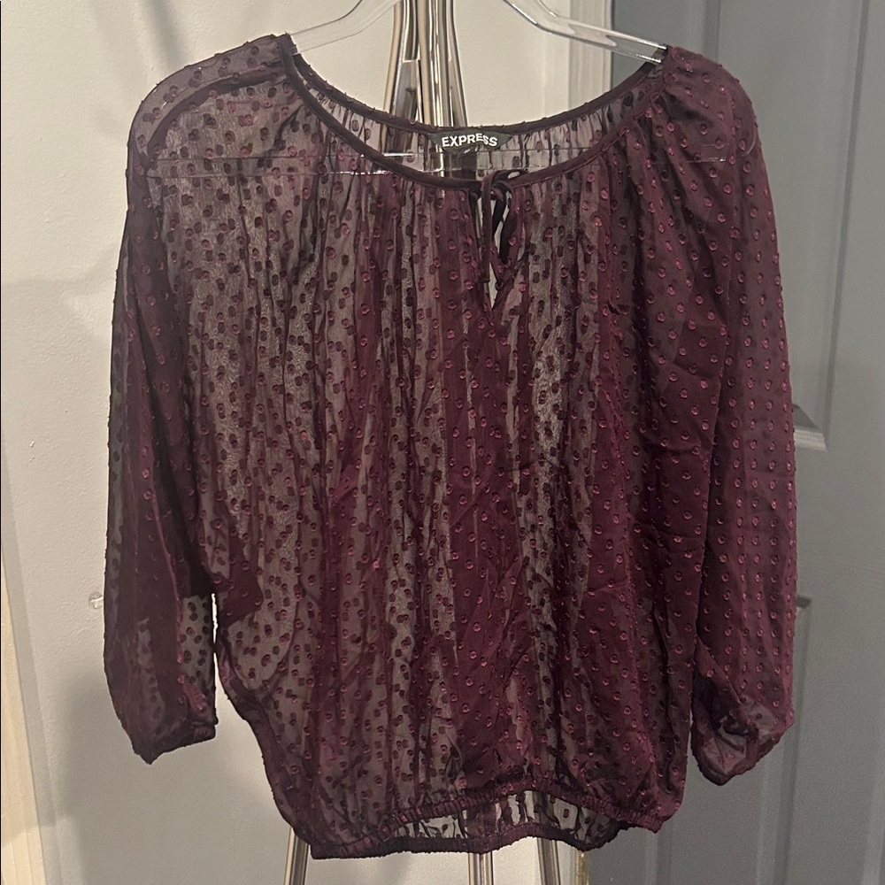 Express Wine colored  Swiss Dot Sheer Peasant Blouse